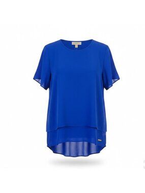 Michael Kors Womens Blue Short Sleeve Layered Hem Top Size 1X